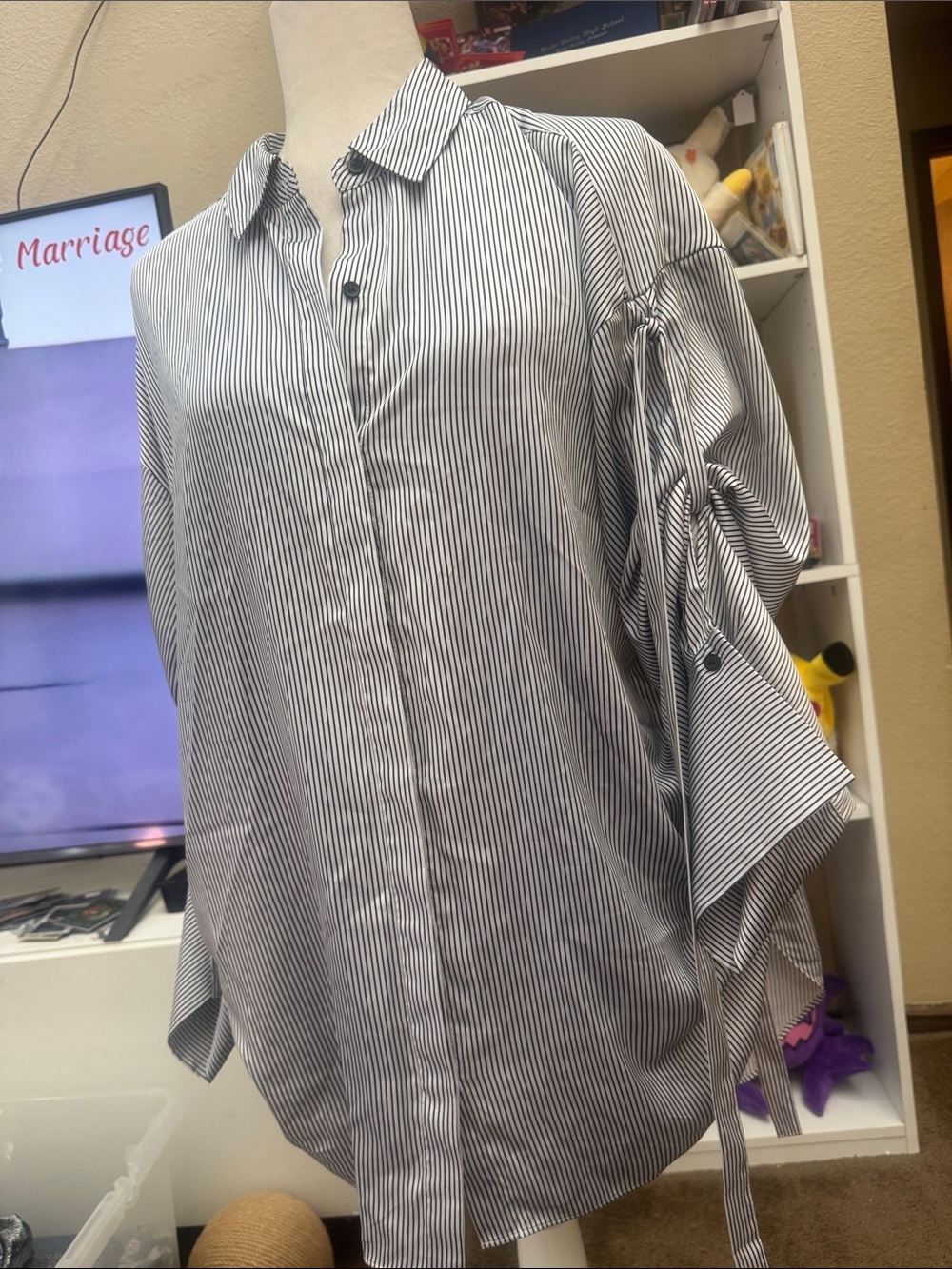 Trouvé Women’s Black and White Striped Button-Up Shirt